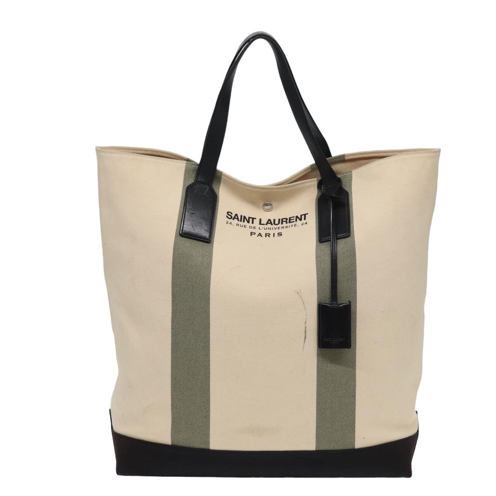 SAINT LAURENT Tote Bag Canvas Beach Shopping East West Beige Auth bs16034 - Picture 2 of 16
